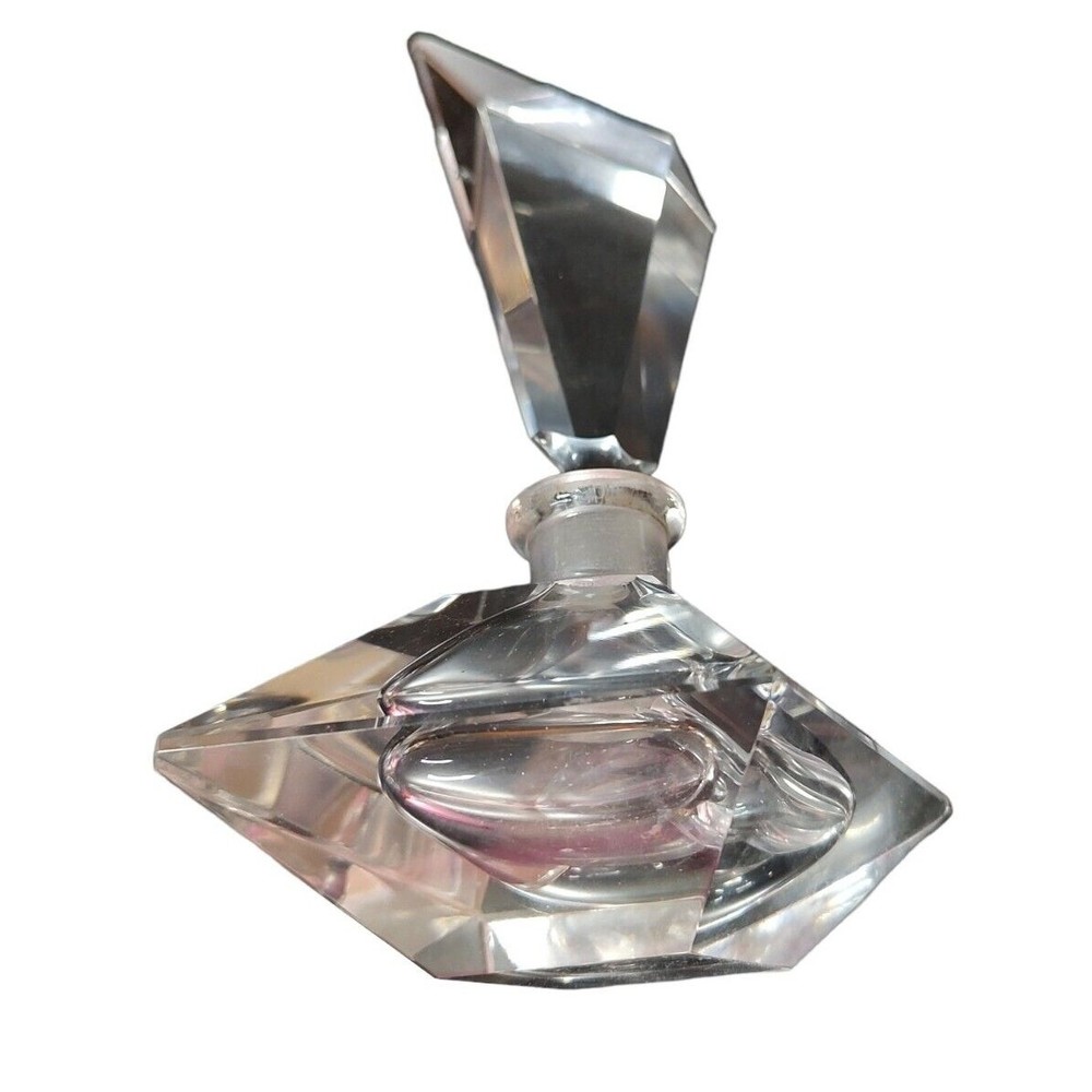Crystal Perfume Decanter MCM Art deco hand ground  Vintage Angled Large Clear